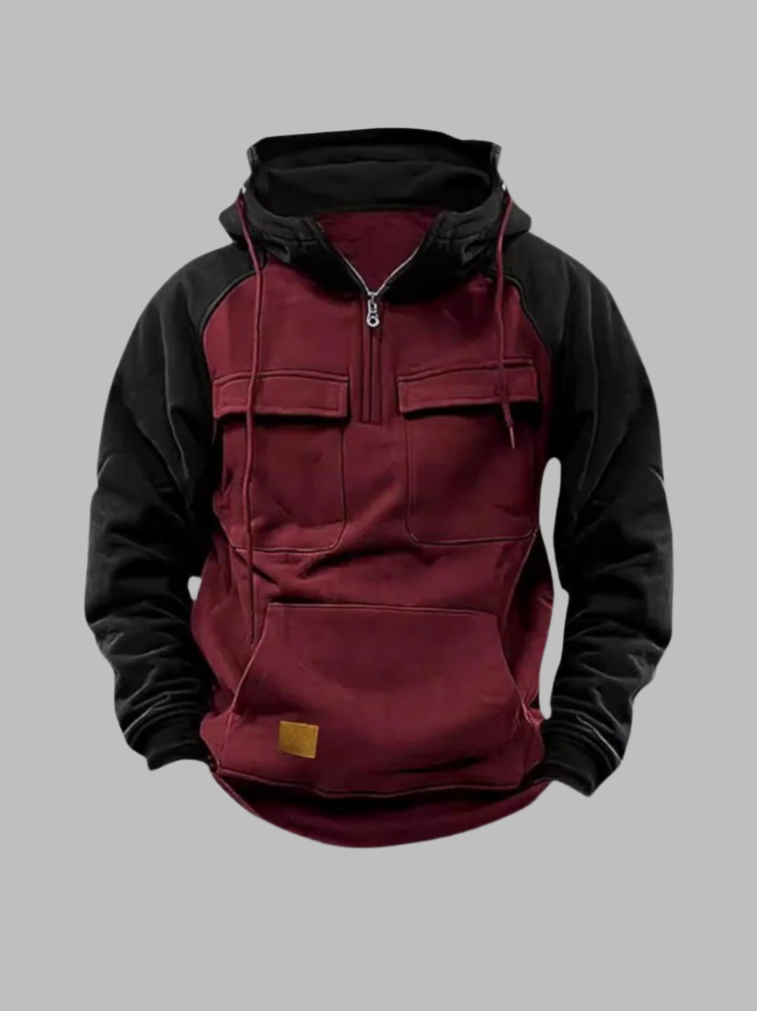 Men's Urban Casual Quarter-Zip Hoodie with Utility Pockets – Street Style Pullover for Everyday Wear