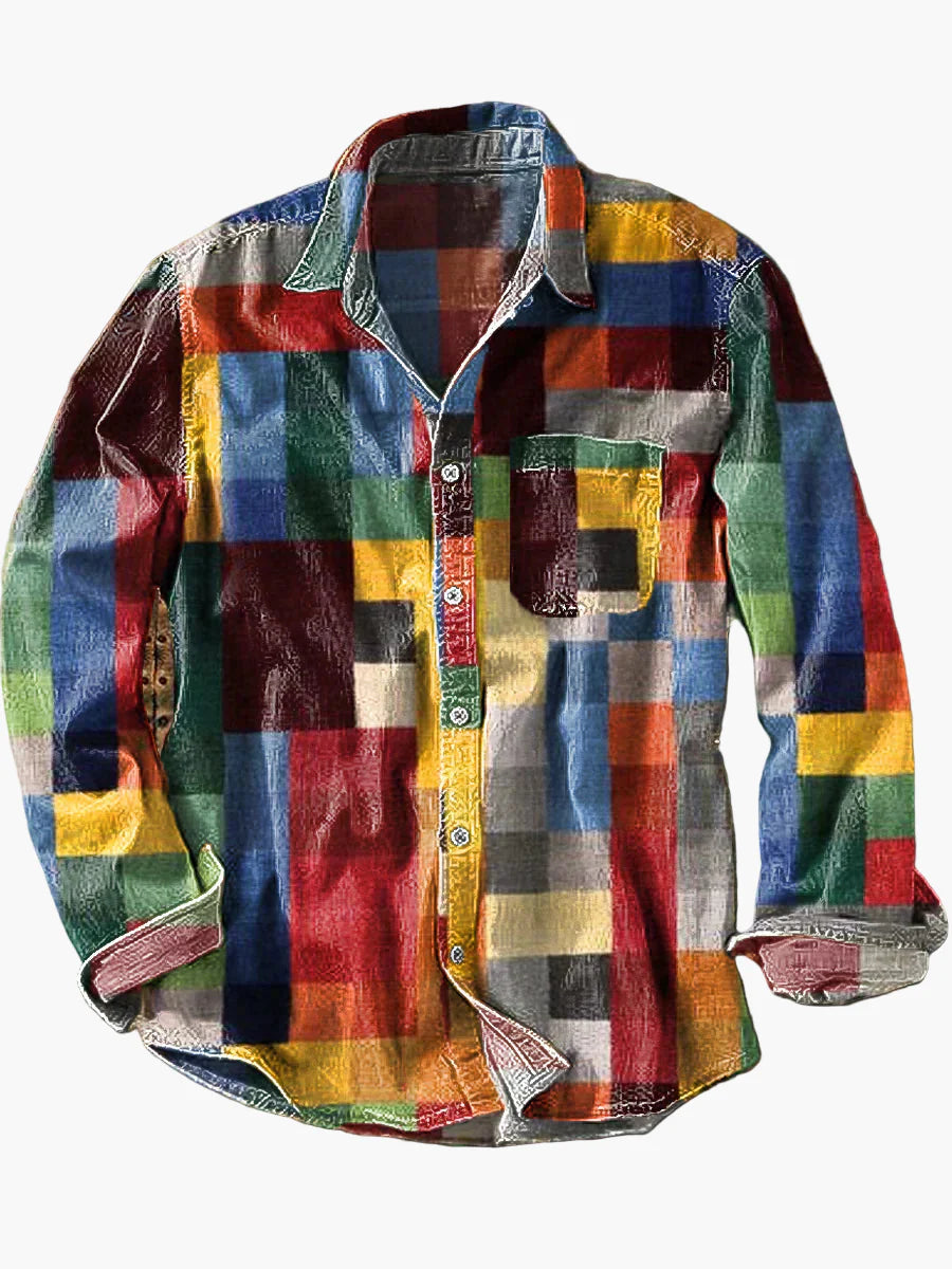 Men's Vintage Plaid Casual Shirt – Unisex Retro Checkered Style for Everyday Wear