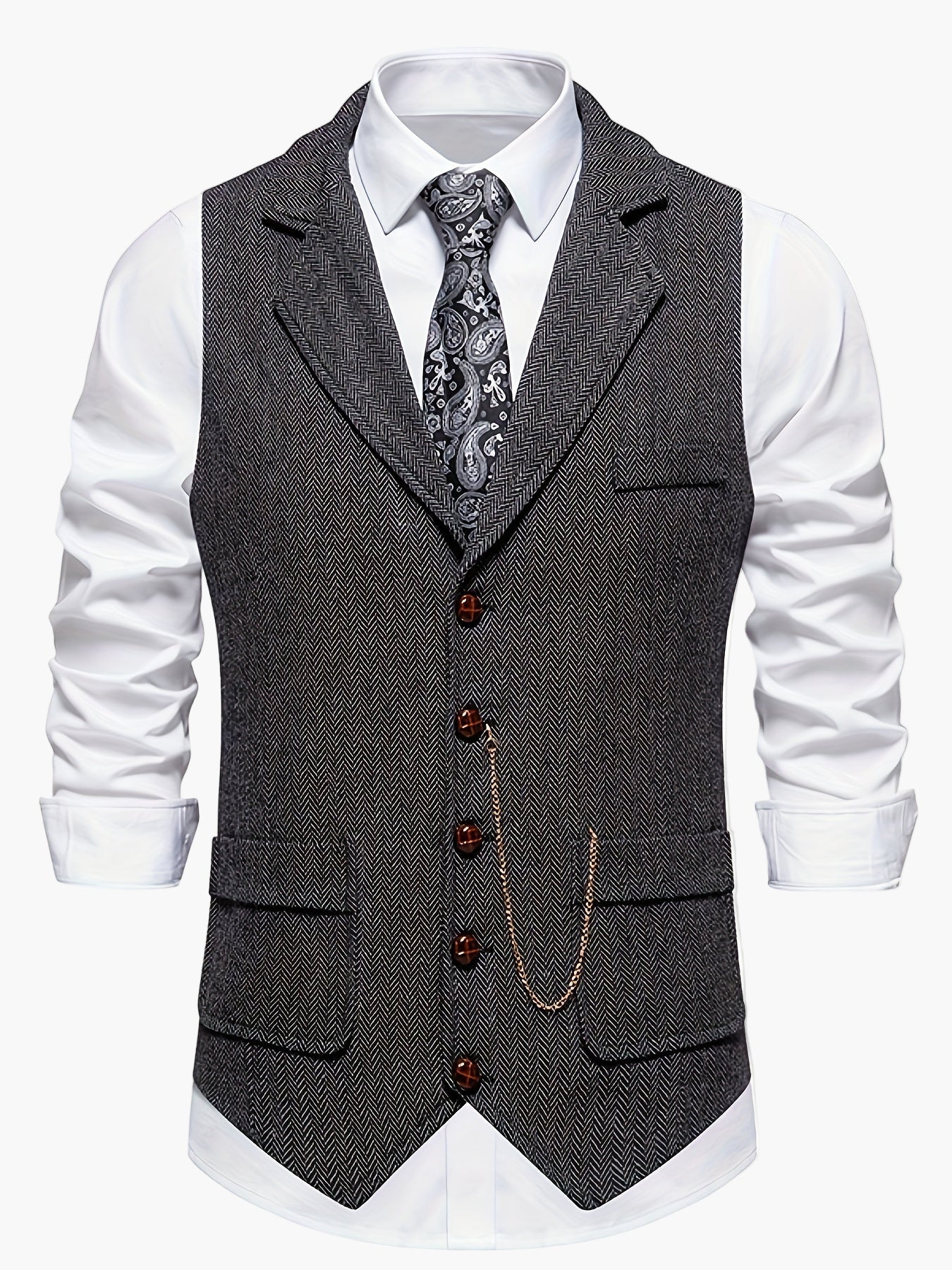 Men's Vintage Herringbone Suit Vest – Classic Formal Business Waistcoat