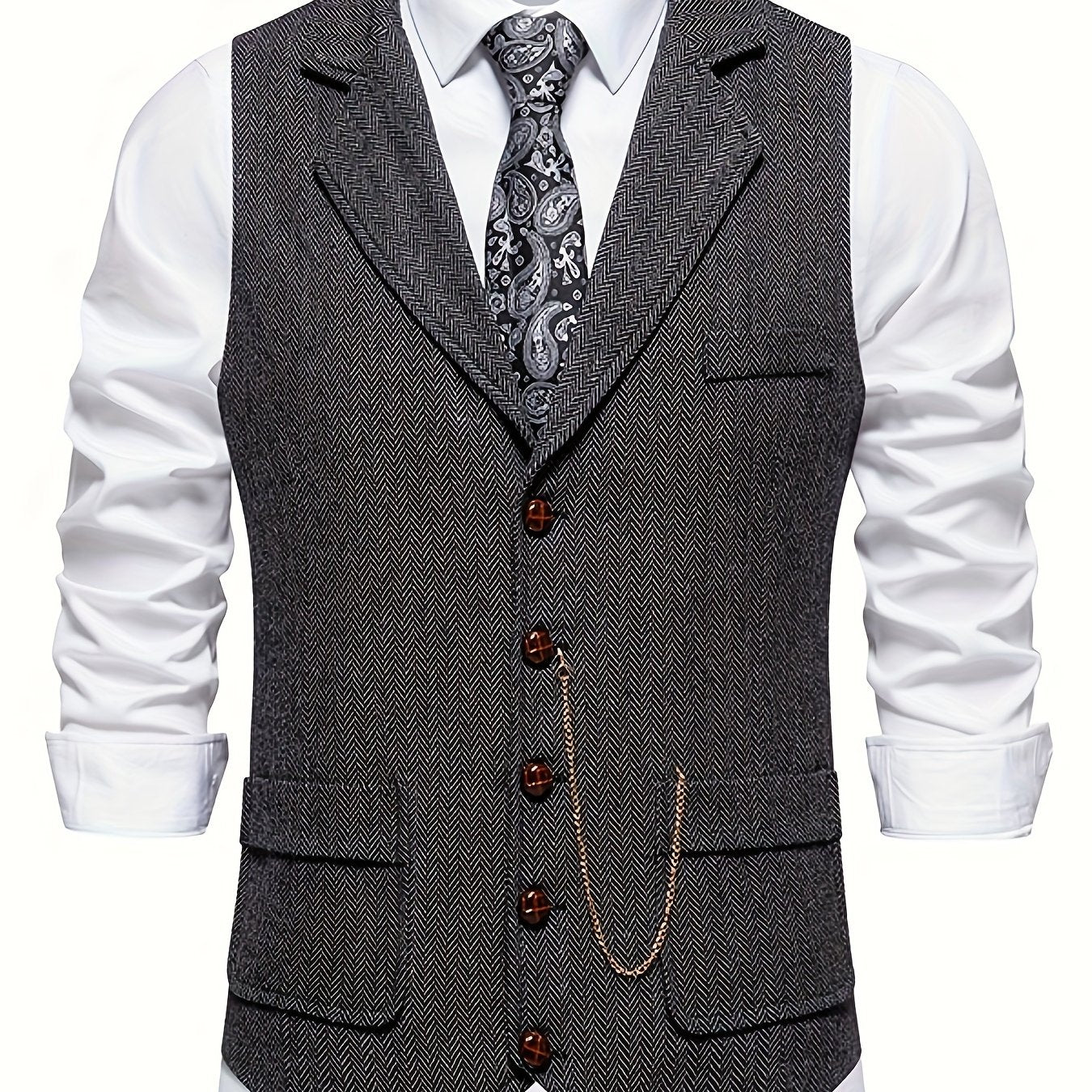 Men's Vintage Herringbone Suit Vest – Classic Formal Business Waistcoat
