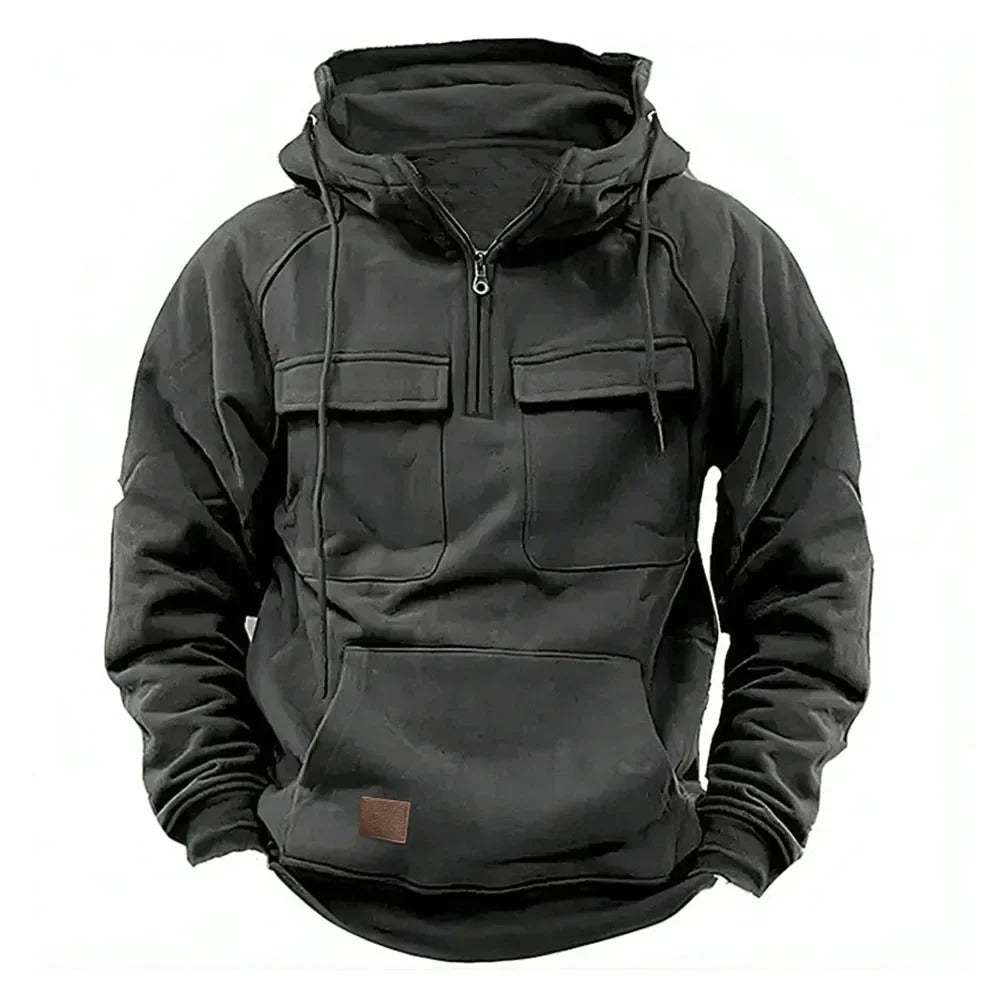 Men's Outdoor Tactical Hoodie with Zipper and Utility Pockets – Winter Pullover for Everyday and Outdoor Activities