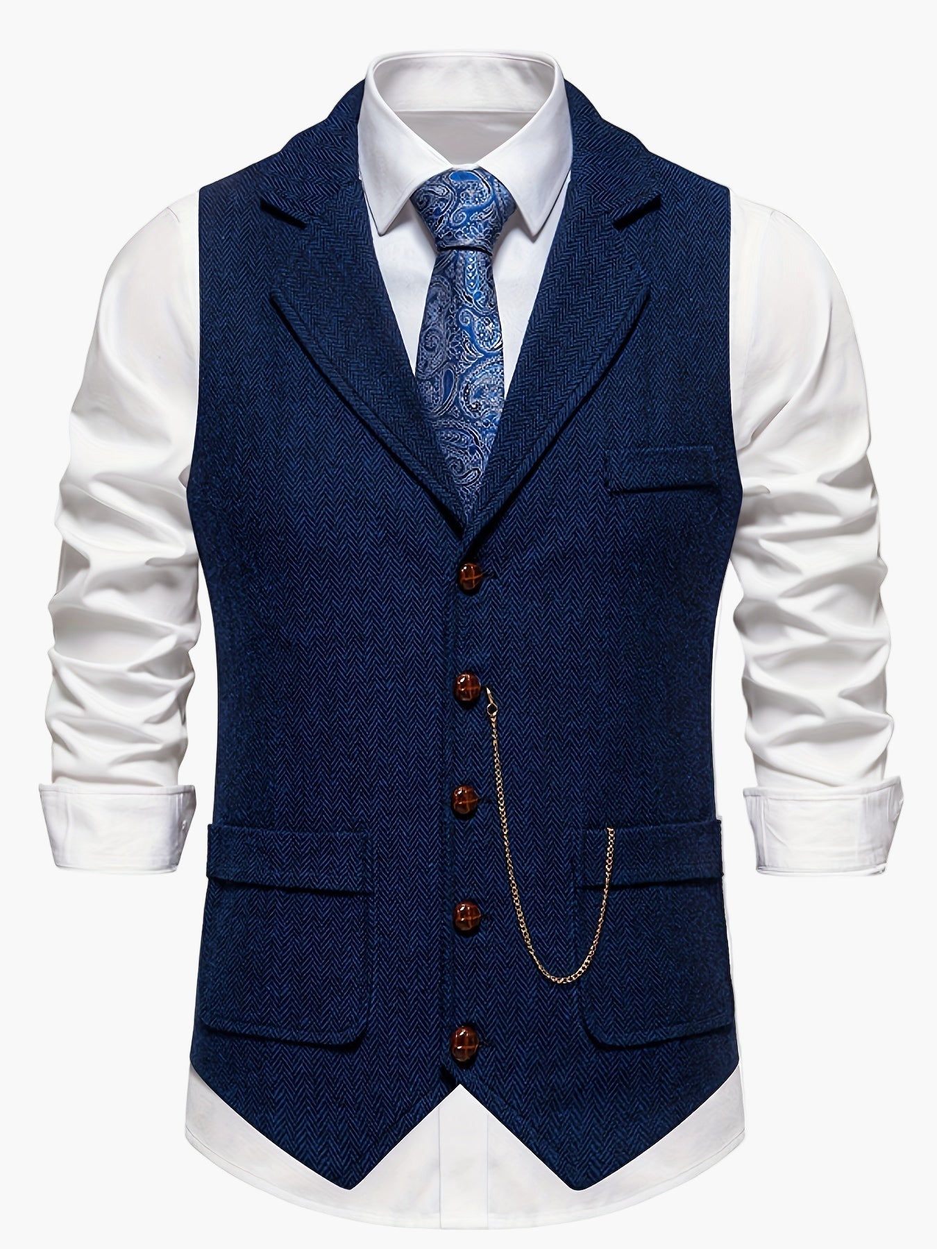 Men's Vintage Herringbone Suit Vest – Classic Formal Business Waistcoat