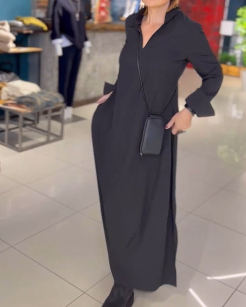 Women's Relaxed Fit Maxi Dress with Modern Slit Detail – Elegant Everyday and Office Style