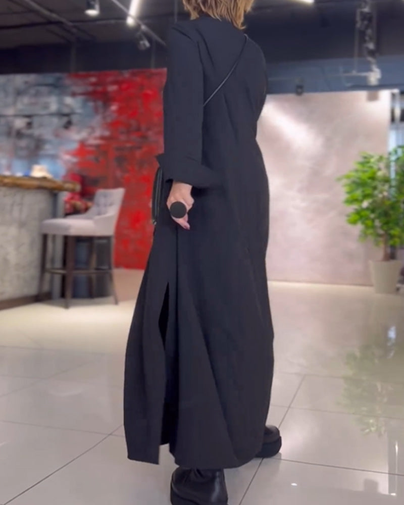 Women's Relaxed Fit Maxi Dress with Modern Slit Detail – Elegant Everyday and Office Style