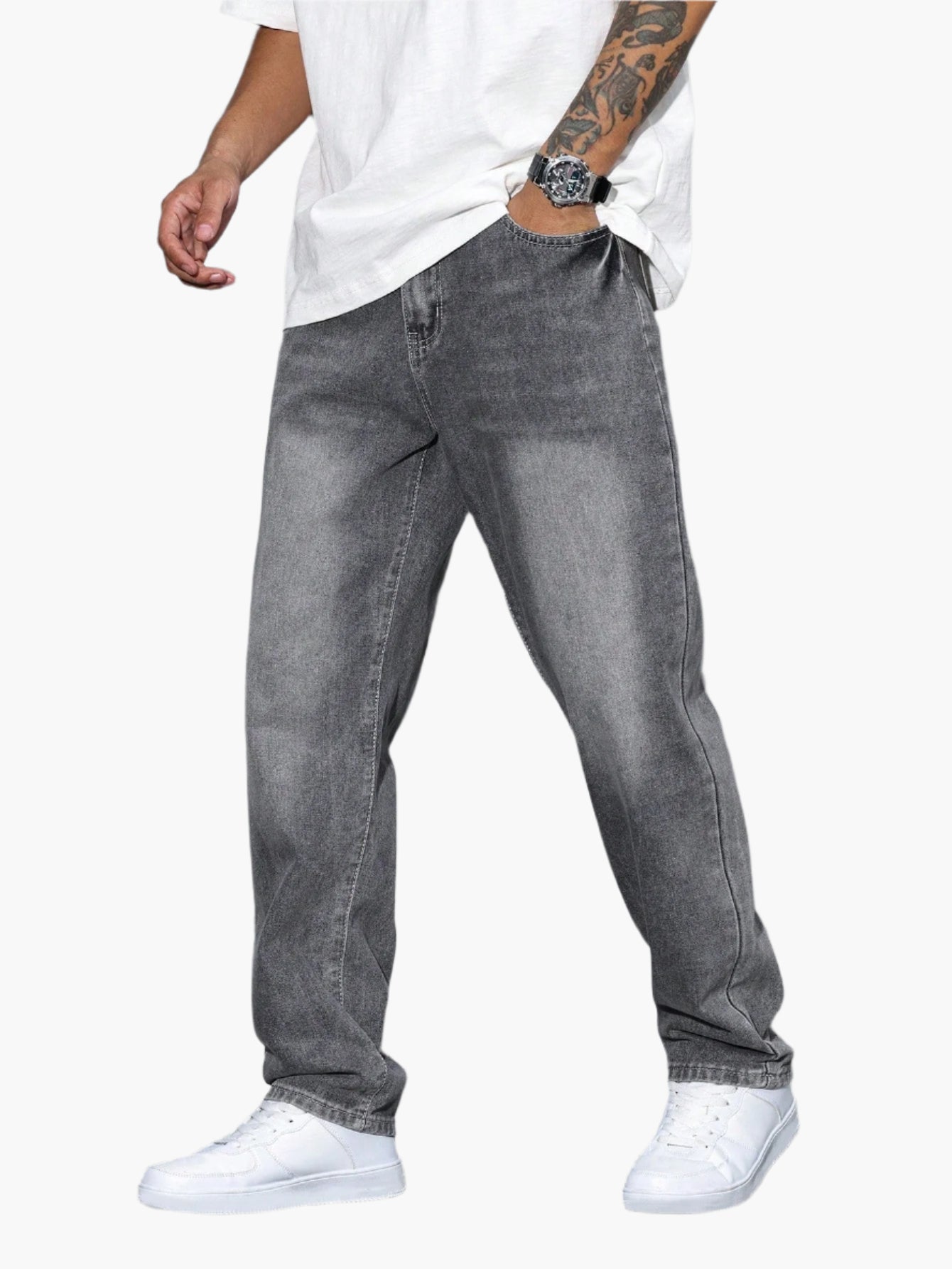 Men's Casual Straight Fit Jeans Relaxed Streetwear Style