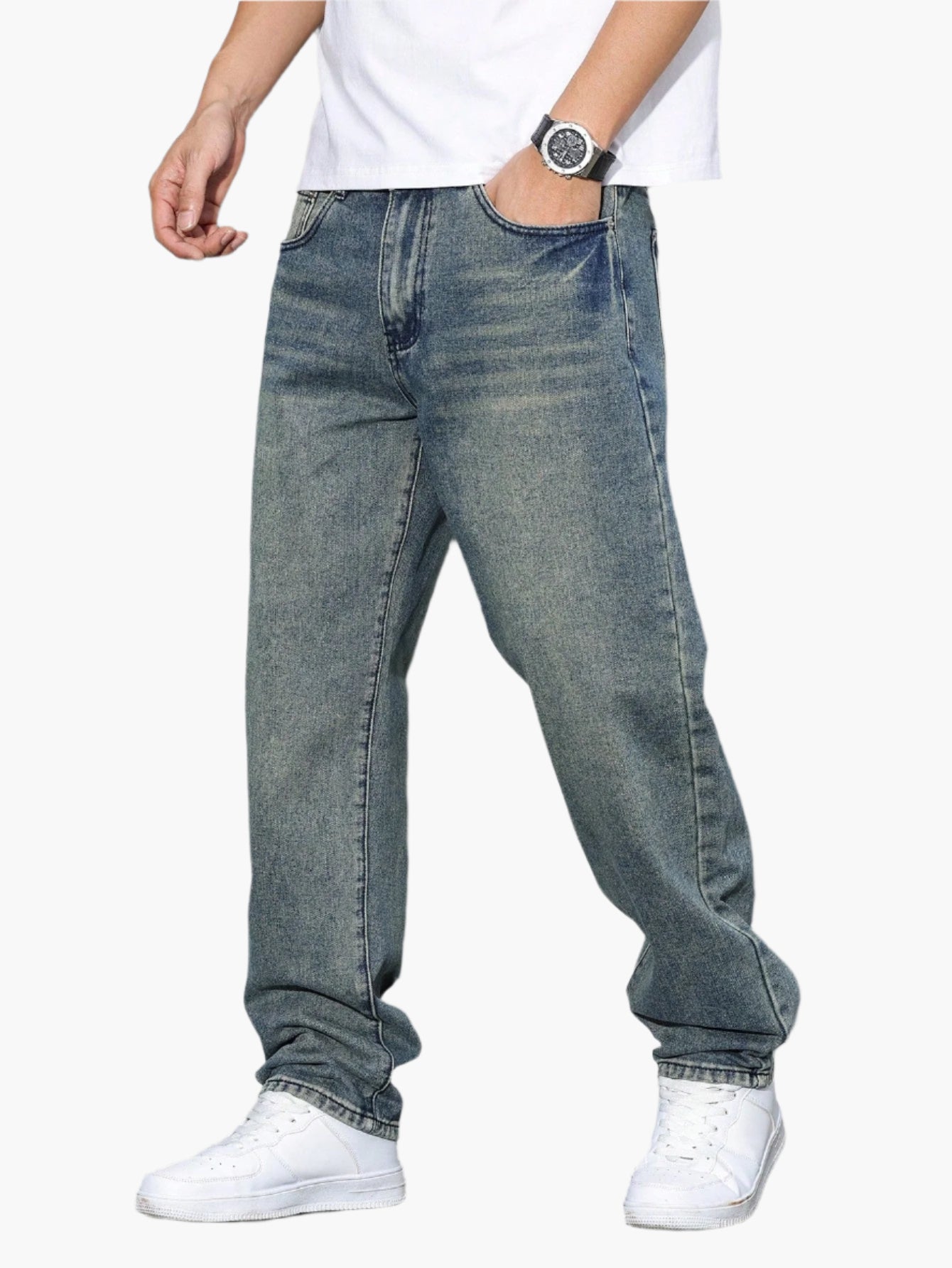 Men's Casual Straight Fit Jeans Relaxed Streetwear Style