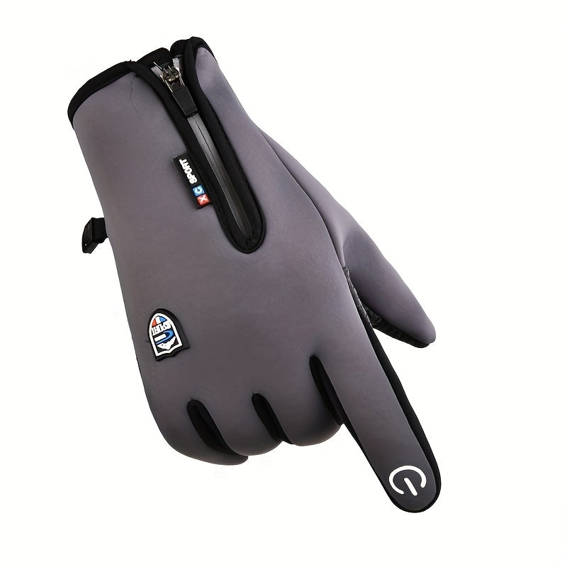 Men's Outdoor Winter Thermal Gloves with Touchscreen and Zipper – Sporty Cold Weather Accessory