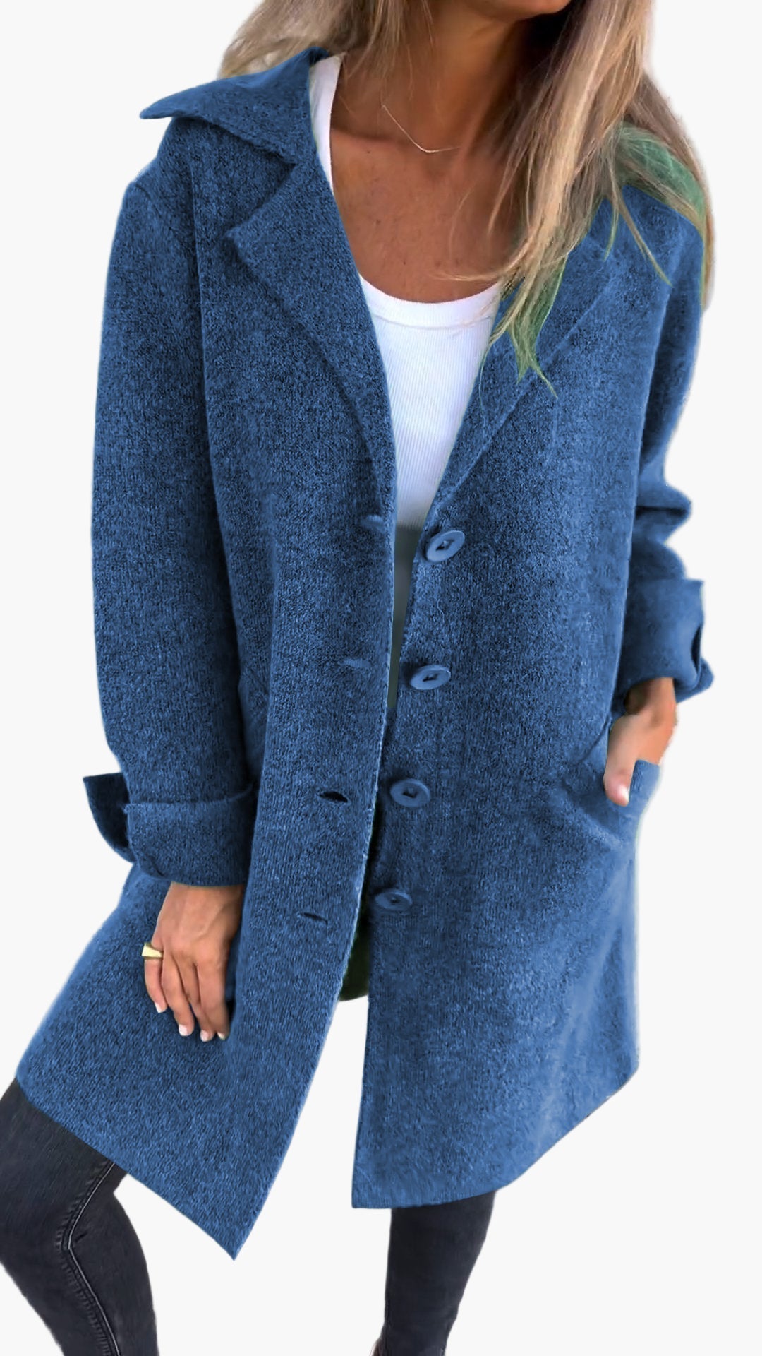 Women's Casual Long Lapel Coat with Turn-Up Sleeves – Trendy Everyday Outerwear