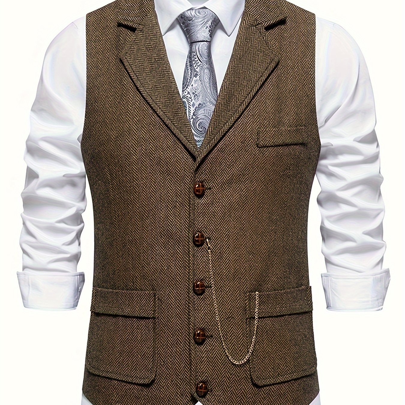 Men's Vintage Herringbone Suit Vest – Classic Formal Business Waistcoat
