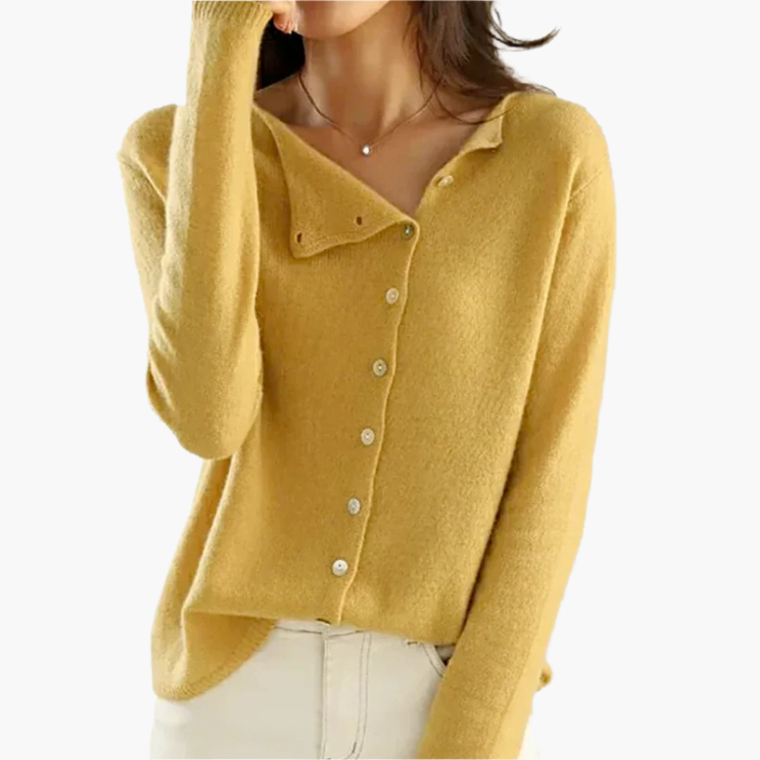 Women's Modern Asymmetric Button Cardigan – Elegant Versatile Knitwear for Office and Casual
