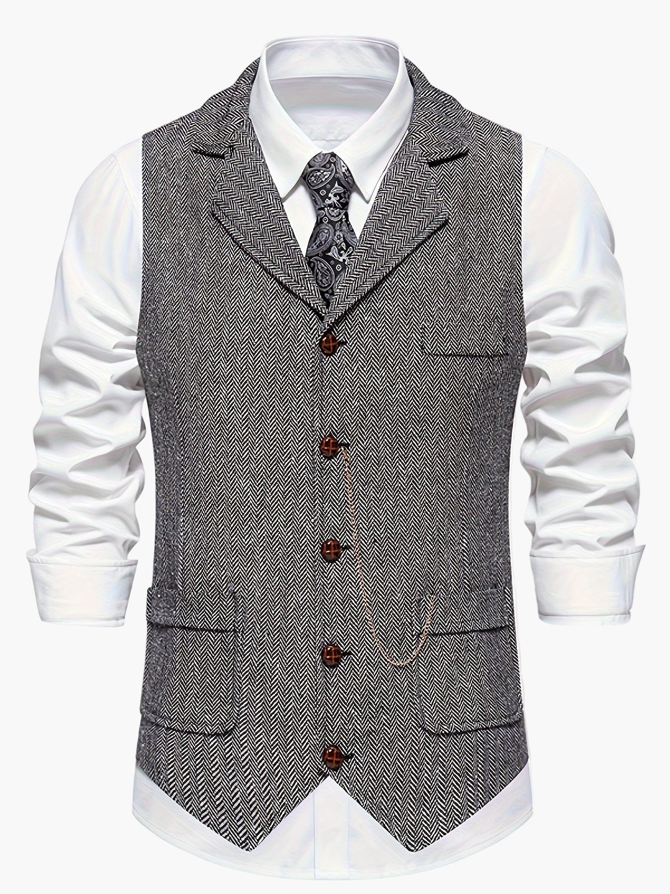 Men's Vintage Herringbone Suit Vest – Classic Formal Business Waistcoat