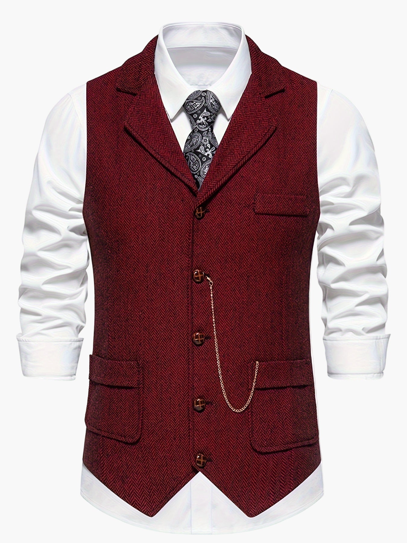 Men's Vintage Herringbone Suit Vest – Classic Formal Business Waistcoat