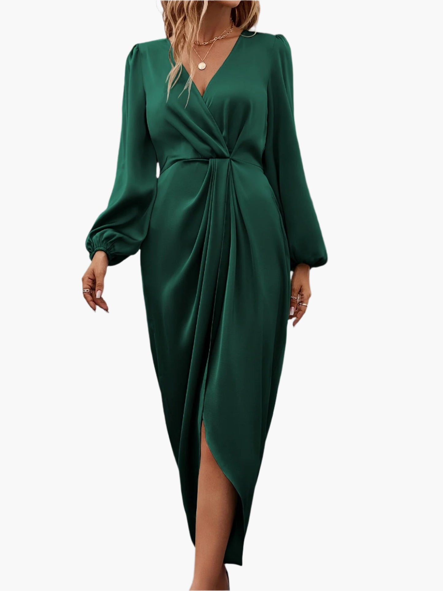 Women's Elegant Wrap Midi Dress for Formal Occasions and Parties