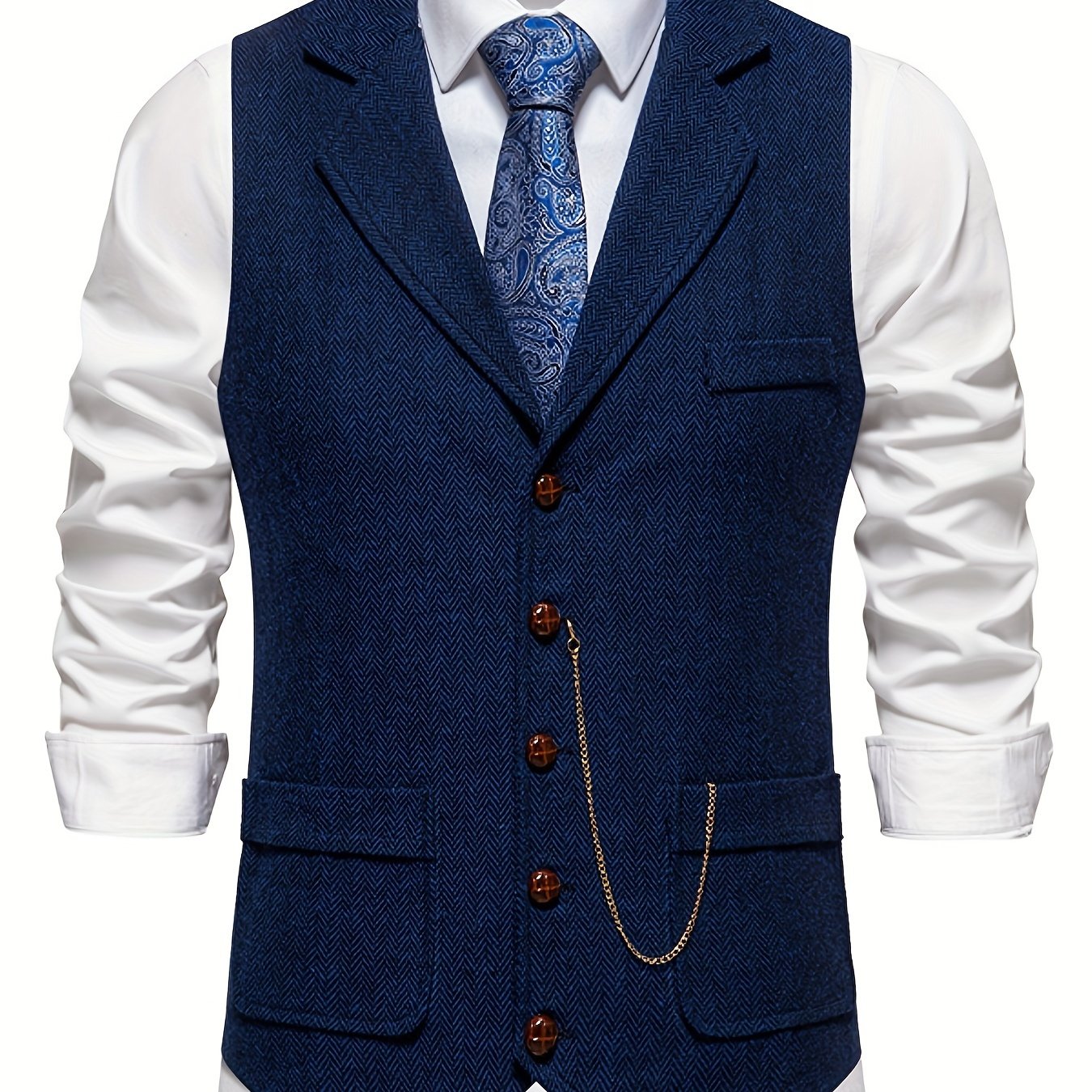 Men's Vintage Herringbone Suit Vest – Classic Formal Business Waistcoat