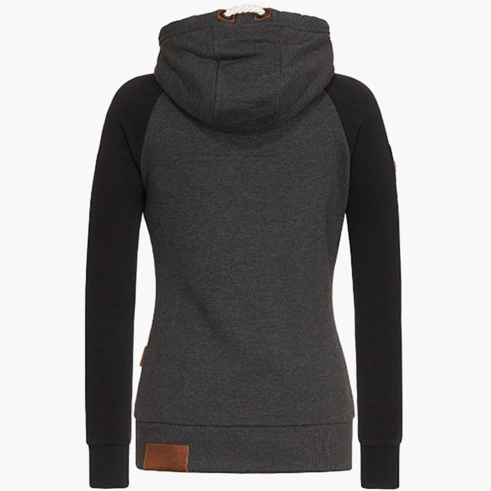 Women's Slim Fit Urban Hoodie Jacket with High Collar and Full Zip - Casual Style