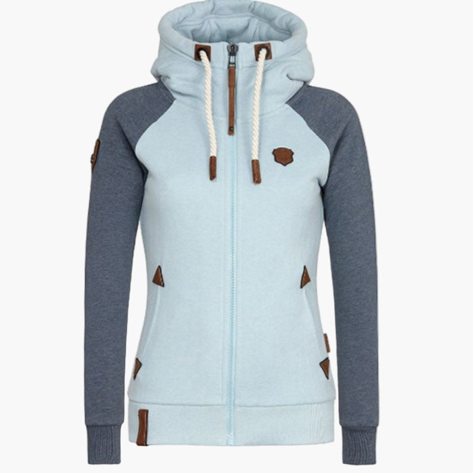 Women's Slim Fit Urban Hoodie Jacket with High Collar and Full Zip - Casual Style