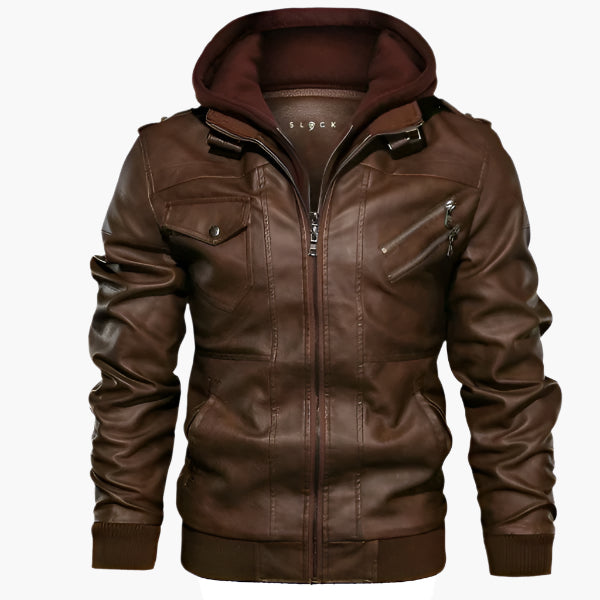 Men's Urban Biker Jacket with Detachable Hood – Modern Street Style for Everyday and Night Out