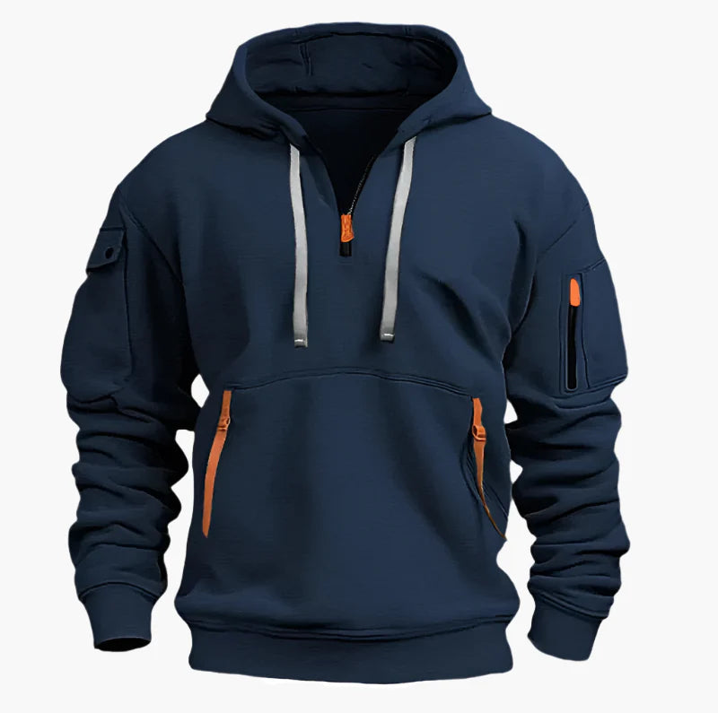Men's Tactical Zip Hoodie – Urban Casual Sweatshirt with Multiple Pockets and Adjustable Hood