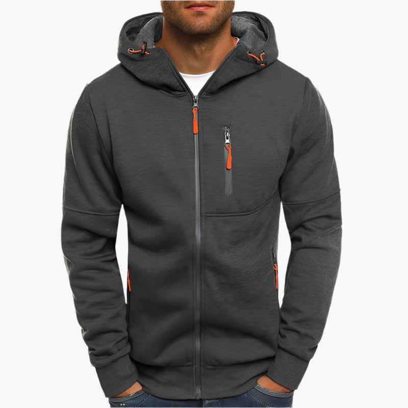 Men's Sport Zip Hoodie with Adjustable Hood and Zipper Pockets – Casual Athletic Pullover for Everyday and Outdoor