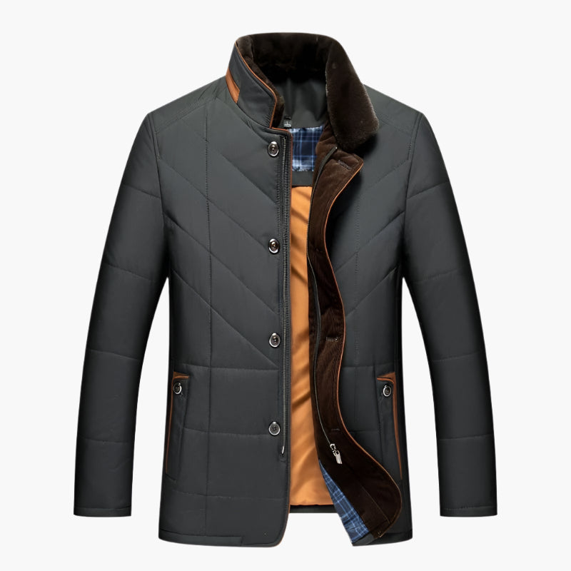 Men's Modern Quilted Jacket with Removable Faux Fur Collar – Business and Casual Outerwear