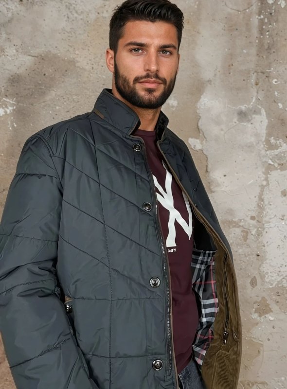 Men's Modern Quilted Jacket with Removable Faux Fur Collar – Business and Casual Outerwear