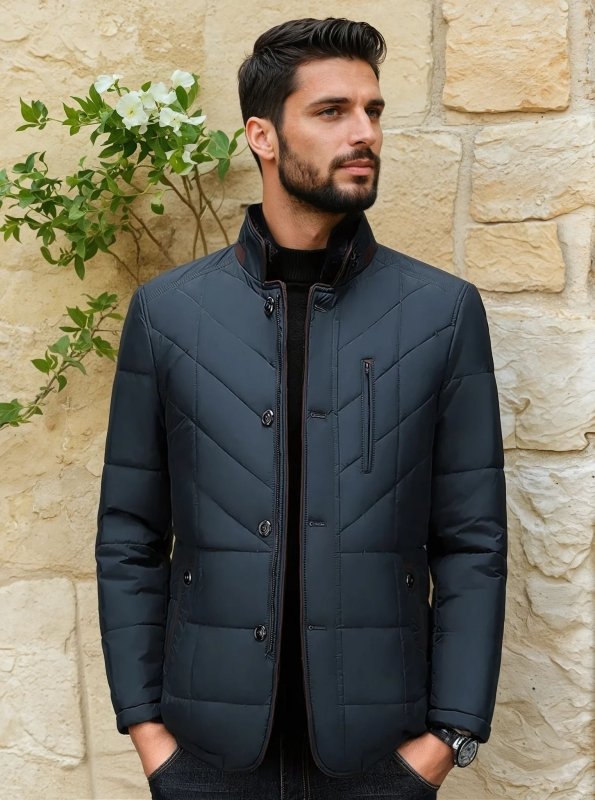 Men's Modern Quilted Jacket with Removable Faux Fur Collar – Business and Casual Outerwear