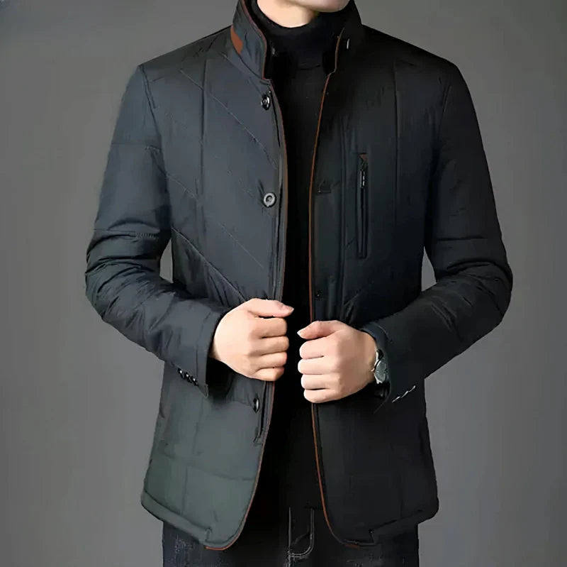 Men's Modern Quilted Jacket with Removable Faux Fur Collar – Business and Casual Outerwear