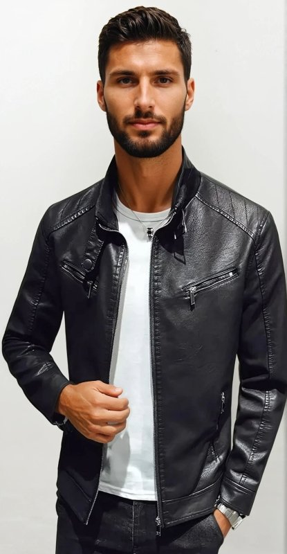 Men's Classic Biker Jacket – Modern Slim Fit Moto Style for Casual & Night Out