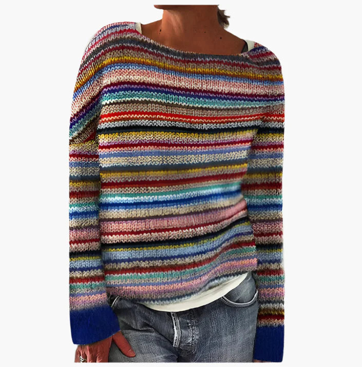 Women's Retro Boho Knit Pullover Sweater – Casual Fall Style for Everyday Comfort