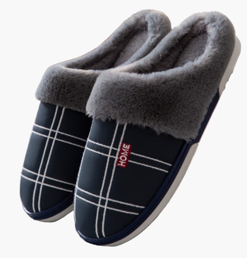 Men's Cozy Slip-On House Slippers with Non-Slip Sole and Plaid Design for Indoor Comfort