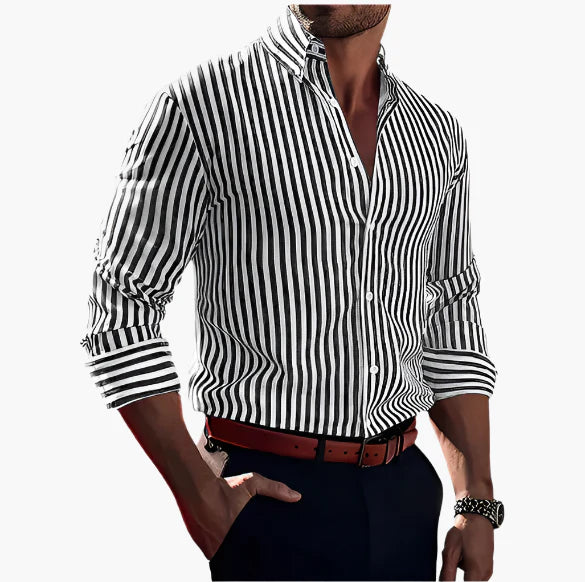 Men's Business Casual Striped Long Sleeve Shirt – Modern Office & Versatile Style