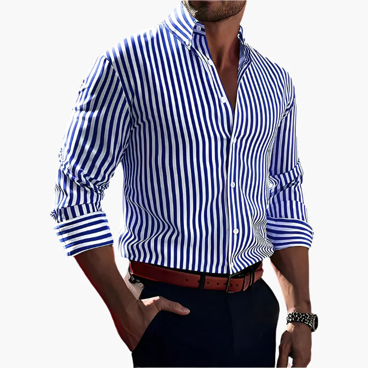 Men's Business Casual Striped Long Sleeve Shirt – Modern Office & Versatile Style