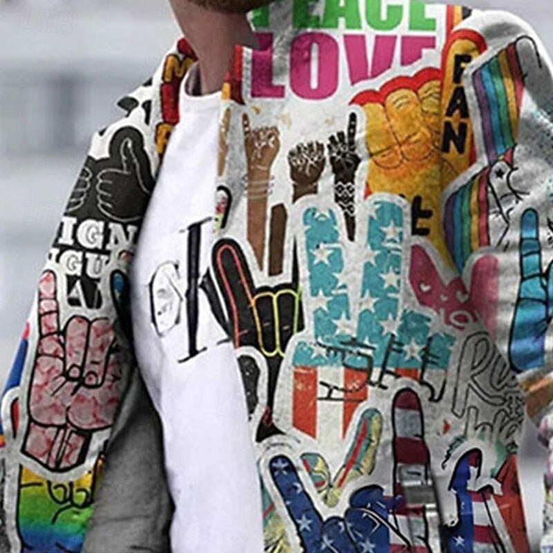 Men's Graphic Street Style Long Coat – Urban Art Print Statement Outerwear