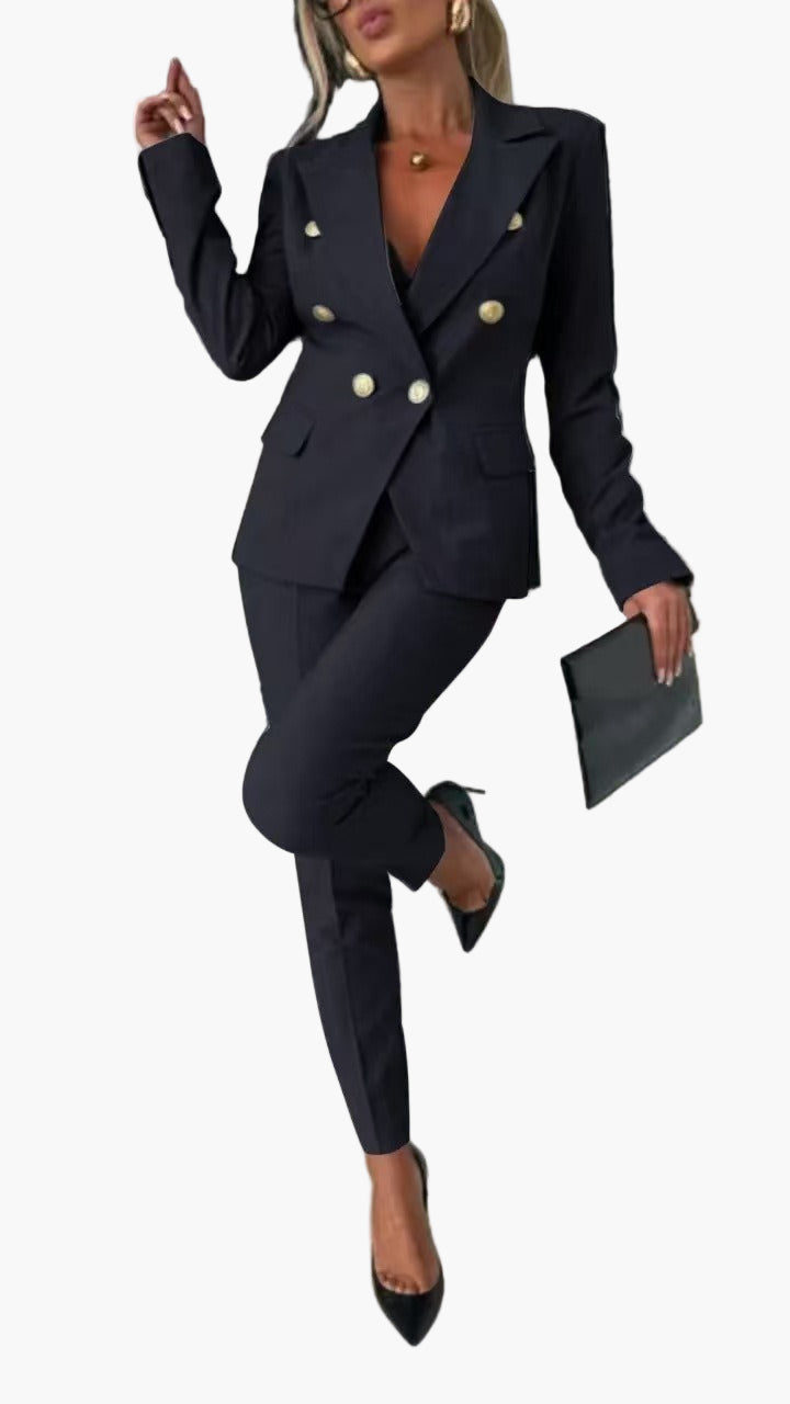 Women's Double-Breasted Business Suit Set – Modern Slim Fit Blazer & Pants for Office and Events