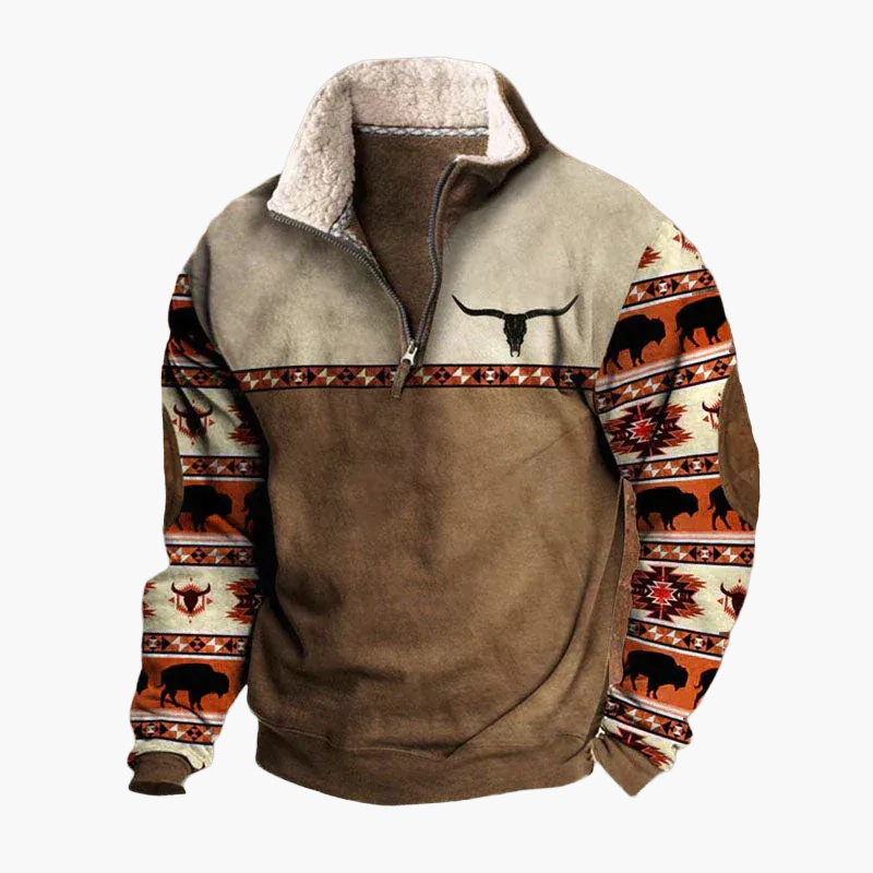 Men's Vintage Western Aztec Quarter-Zip Fleece Sweatshirt