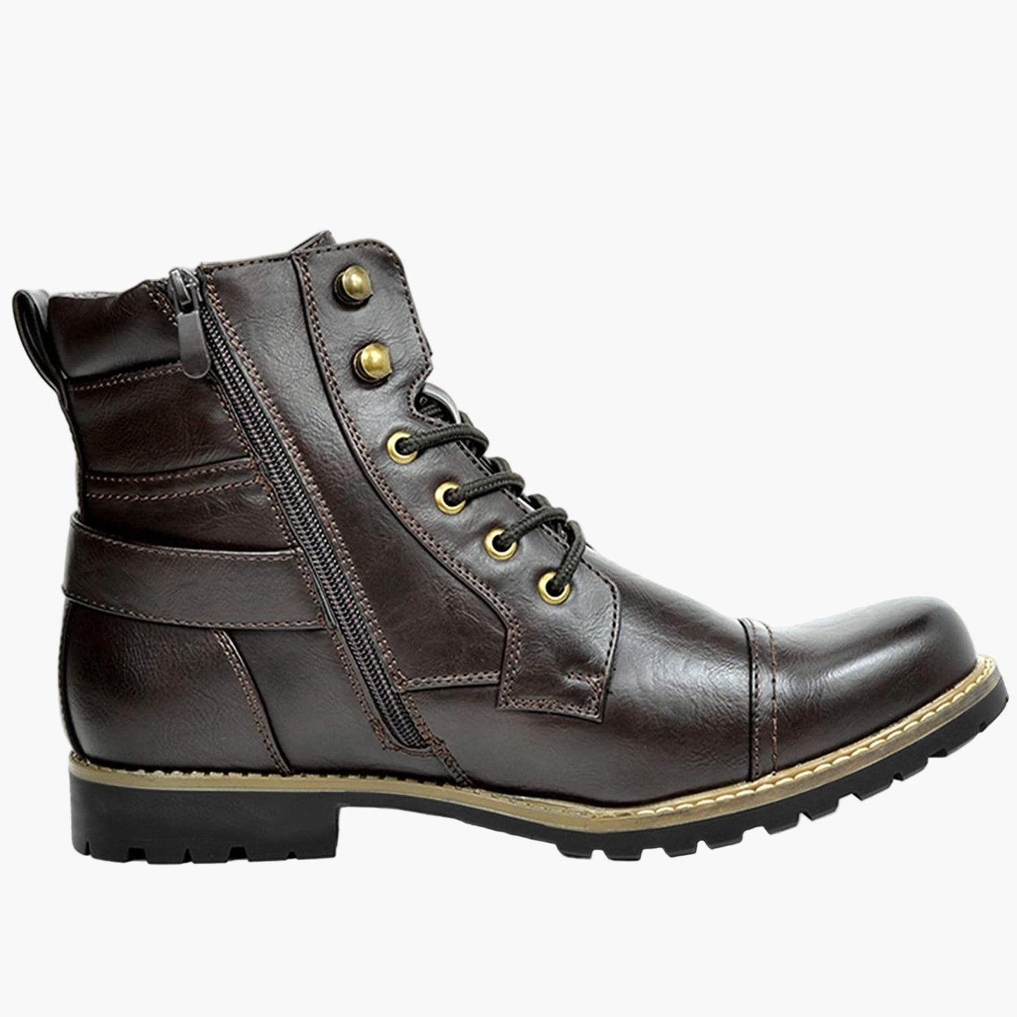 Men's Casual Motorcycle Ankle Boots – Urban Lace-Up Combat Style with Zipper and Buckle