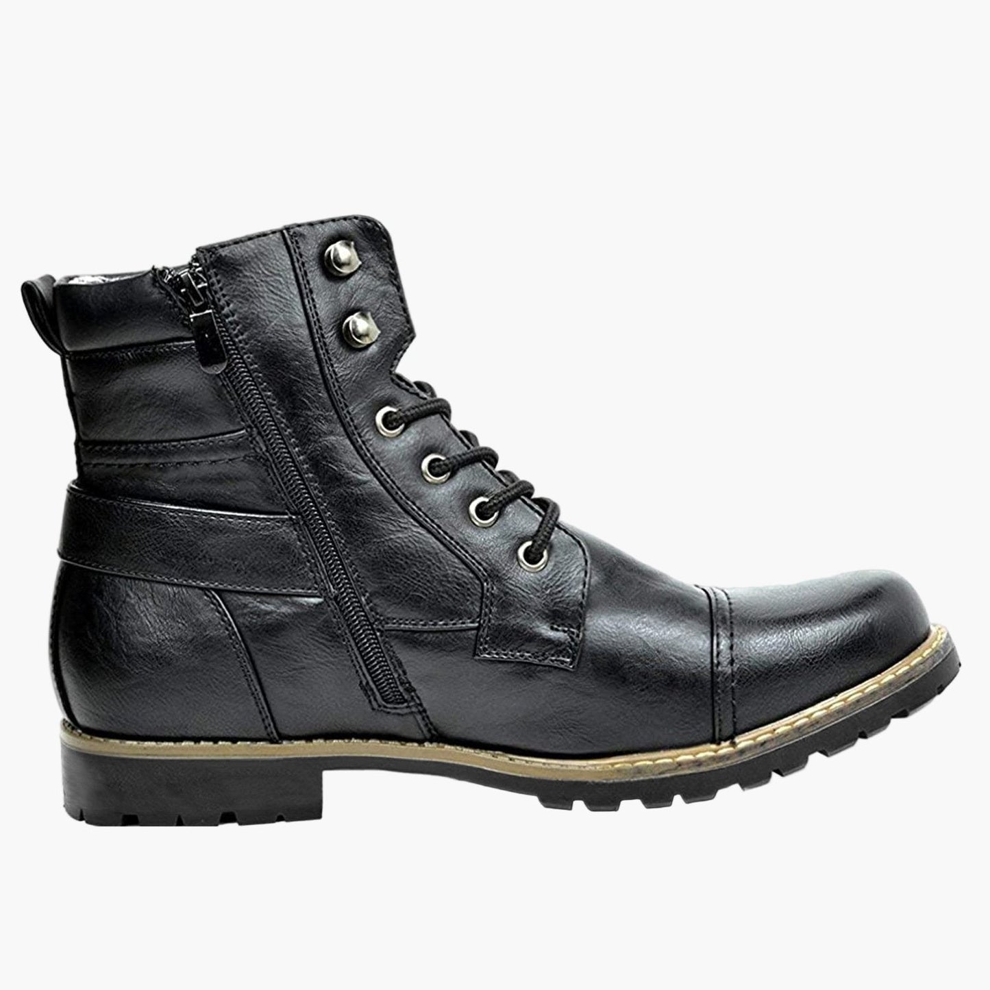 Men's Casual Motorcycle Ankle Boots – Urban Lace-Up Combat Style with Zipper and Buckle