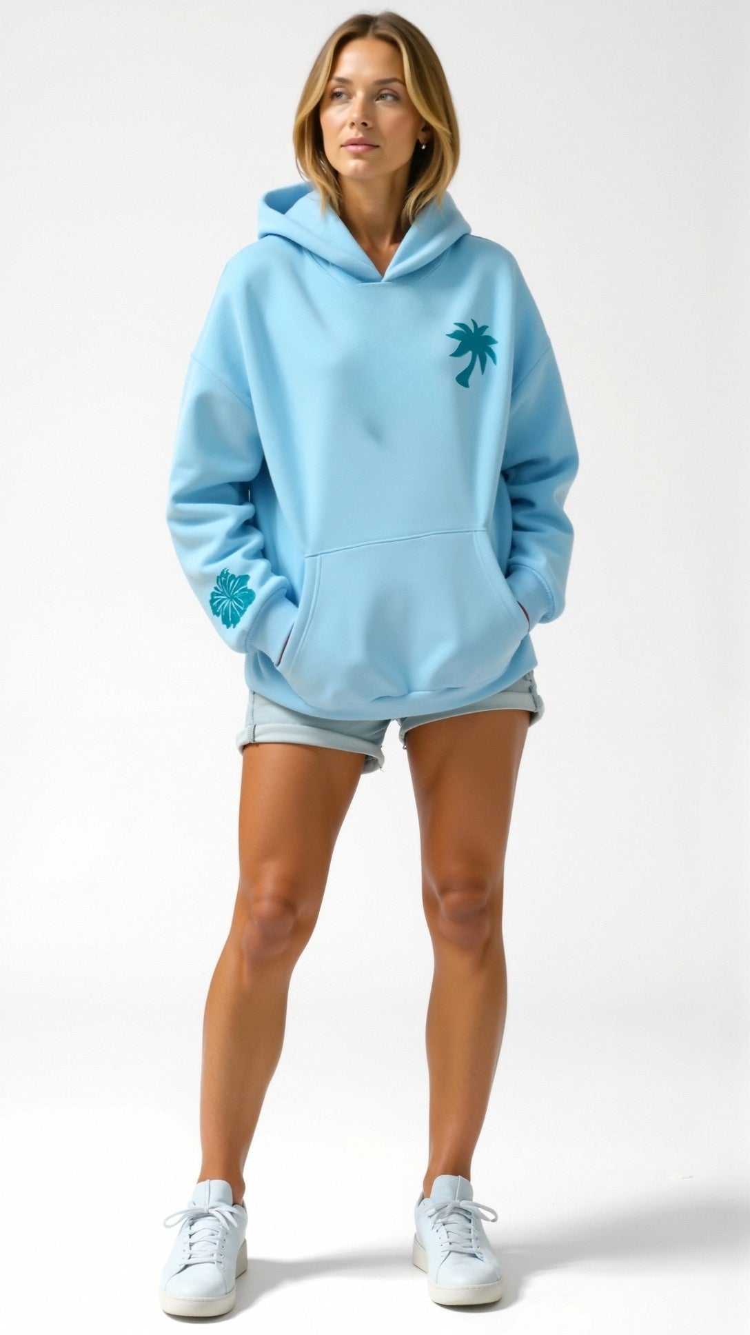 Women's Relaxed Fit Tropical Embroidered Hoodie – Casual Streetwear for Everyday and Travel