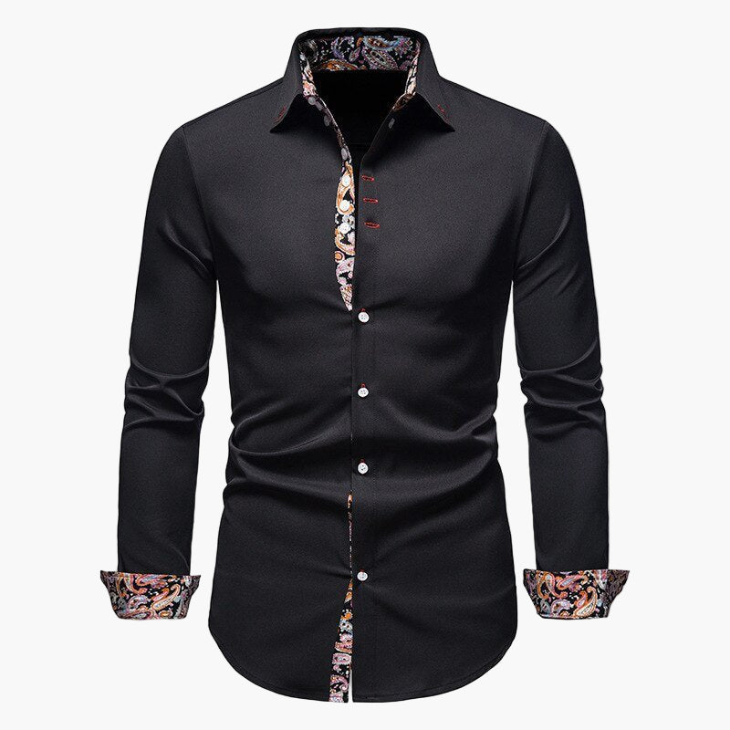 Men's Slim Fit Dress Shirt with Paisley Accent – Modern Elegant Long Sleeve Shirt for Business & Casual