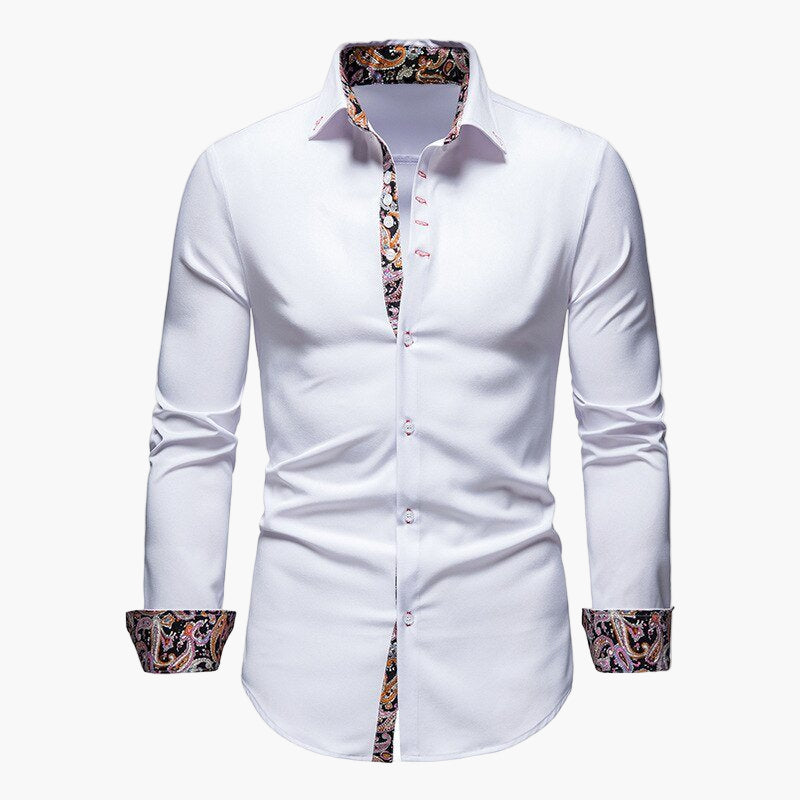 Men's Slim Fit Dress Shirt with Paisley Accent – Modern Elegant Long Sleeve Shirt for Business & Casual