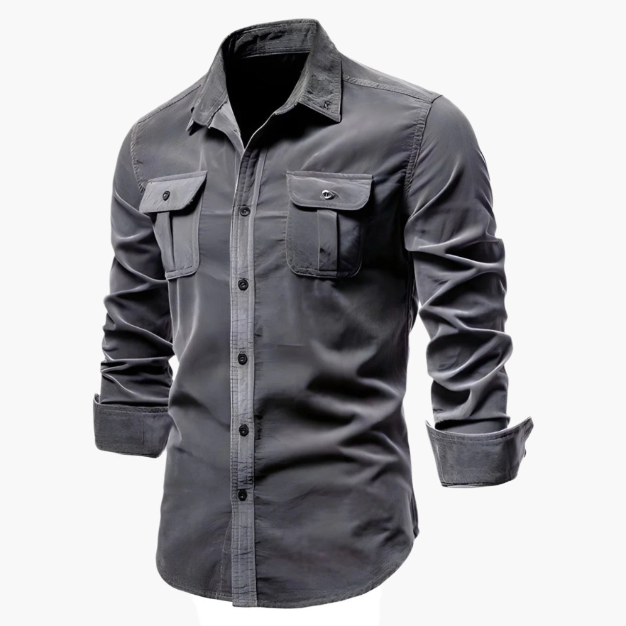 Men's Slim Fit Casual Long Sleeve Shirt with Button-Down Pockets - Modern Everyday Style