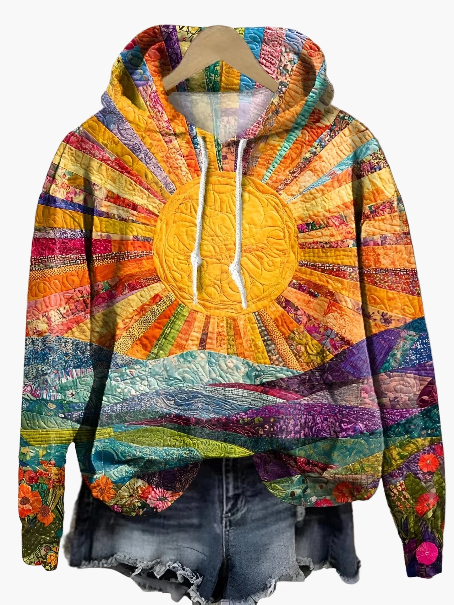 Women's Boho Artistic Sunrise Hoodie – Vibrant Festival & Casual Wear