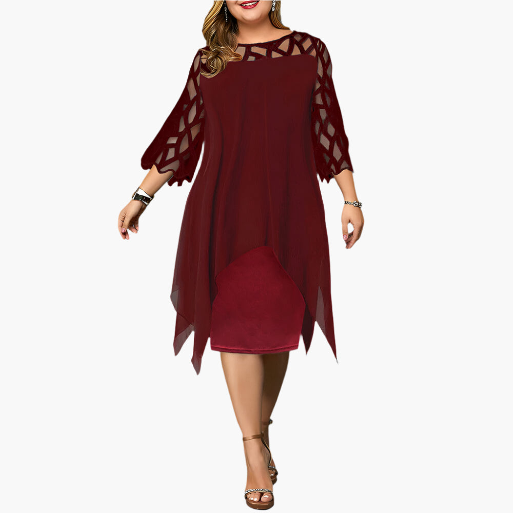 Women's Elegant Midi Dress with Lace Sleeves – Perfect for Formal Occasions and Parties