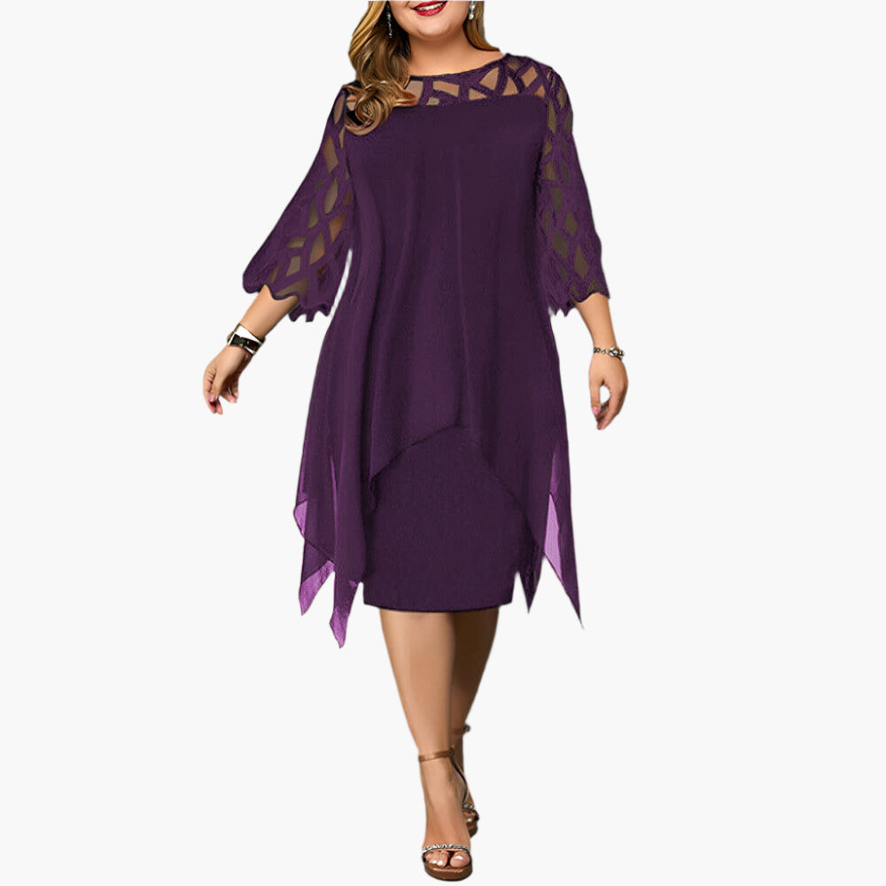 Women's Elegant Midi Dress with Lace Sleeves – Perfect for Formal Occasions and Parties