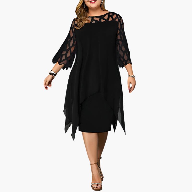 Women's Elegant Midi Dress with Lace Sleeves – Perfect for Formal Occasions and Parties