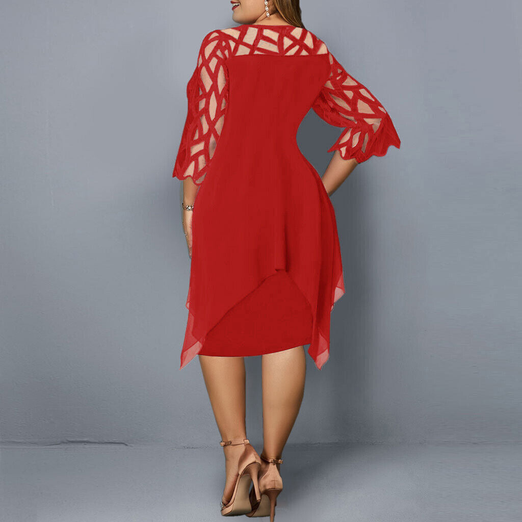 Women's Elegant Midi Dress with Lace Sleeves – Perfect for Formal Occasions and Parties