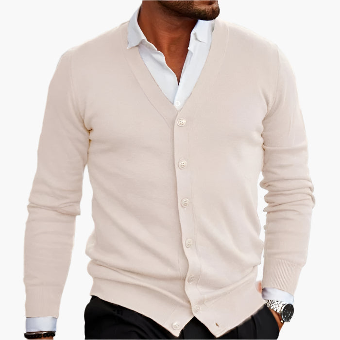 Men's Classic Button-Up Cardigan Sweater – Elegant V-Neck Style for Business and Casual Wear