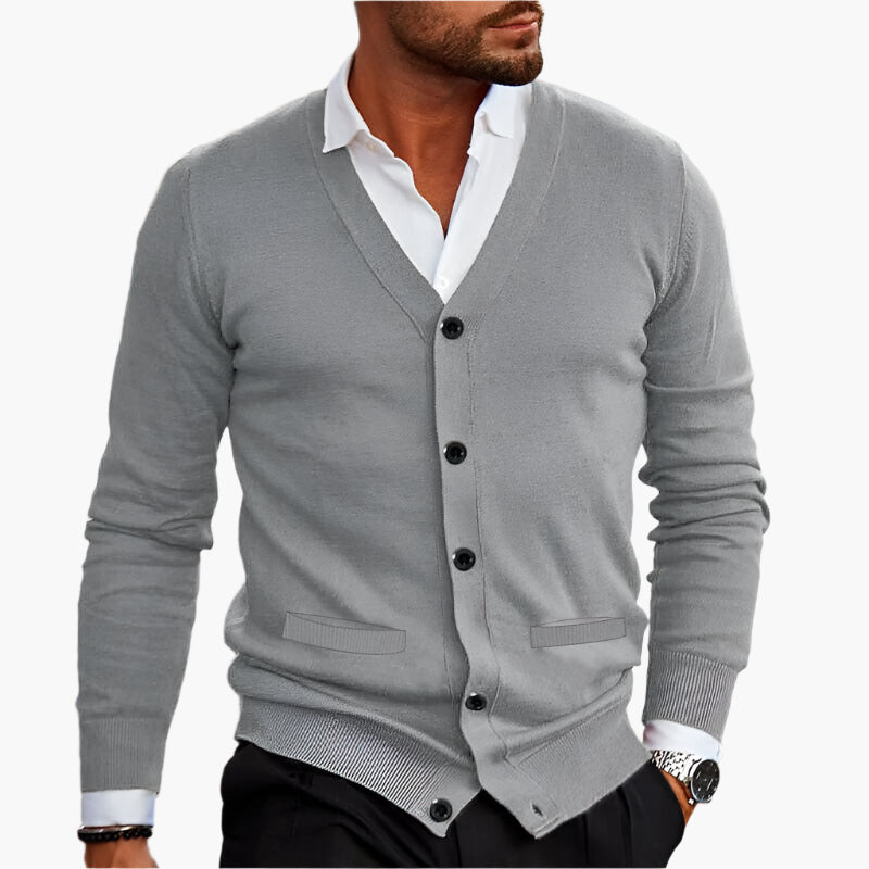 Men's Classic Button-Up Cardigan Sweater – Elegant V-Neck Style for Business and Casual Wear