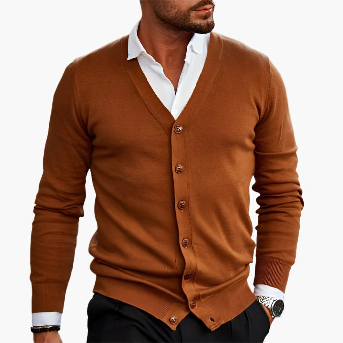 Men's Classic Button-Up Cardigan Sweater – Elegant V-Neck Style for Business and Casual Wear