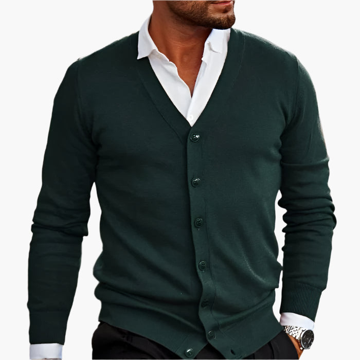Men's Classic Button-Up Cardigan Sweater – Elegant V-Neck Style for Business and Casual Wear